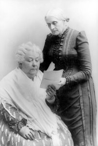 Elizabeth Cady Stanton, seated, and Susan B. Anthony, standing