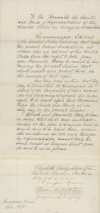 Letter to the United States Congress from Elizabeth Cady Stanton and Susan B. Anthony and others in Support of Women's Suffrage, 1871