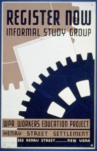 Poster announcing formation of educational study groups for workers at the Henry Street Settlement