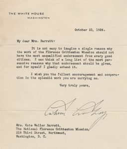 Letter from President Coolidge to Kate Barrett