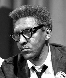 Bayard Rustin at news briefing on the Civil Rights March on Washington in the Statler Hotel