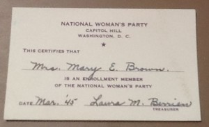 Mary E. Brown's Membership Card for the National Woman's Party