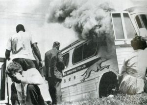 Freedom Riders Bus Burned near Anniston, Alabama, 1961