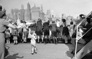 Some of the 350 refugee British children who arrived in New York City on July 8, 1940, aboard the British liner Samaria. They were the first large contingent of English children sent from the isles to be free of the impending Nazi invasion.