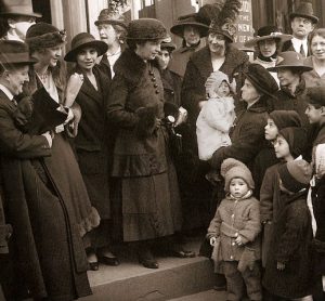 Margaret Sanger and her sister Ethyl Byrne, on the steps of a courthouse in Brooklyn, New York, on January 8, 1917. This photo was taken during a trial accusing Sanger and others for opening a birth control clinic in New York. Both were found guilty.