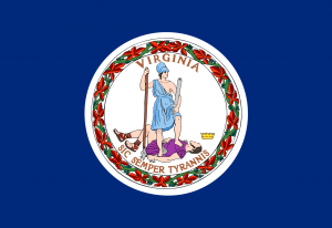 Virginia state flag with the seal of Virginia and the motto "Sic Semper Tyrannis"