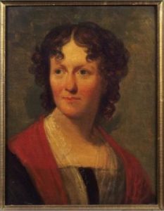 1824 painted portrait of Frances Wright by Henry Inman. She has a faint smile and curly hair.
