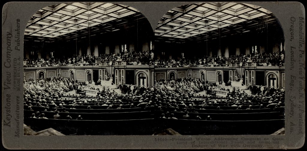 Stereoscopic slide showing President Wilson addressing Congress