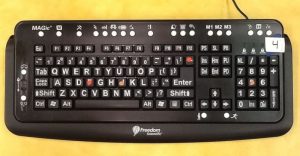Keyboard with tactile elements, a large layout, and special keys for the visually impaired