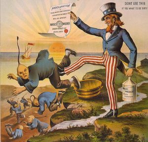 "Uncle Sam kicks out the Chinaman," 1886