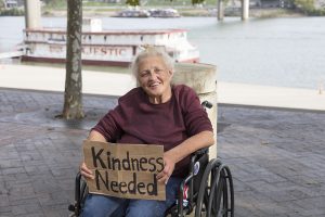 "Rose Abrams -- homeless and seeking warmheartedness in Cincinnati, Ohio."